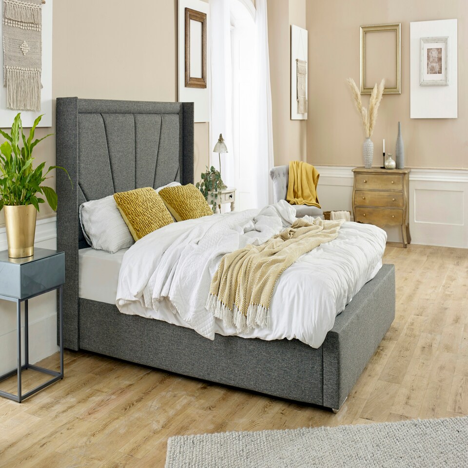 image 1 of Harry Linen King Bed Frame - Charcoal