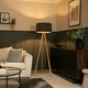 image 2 of ValueLights Barbro Wood Tripod Floor Lamp Drum Shade & Bulb
