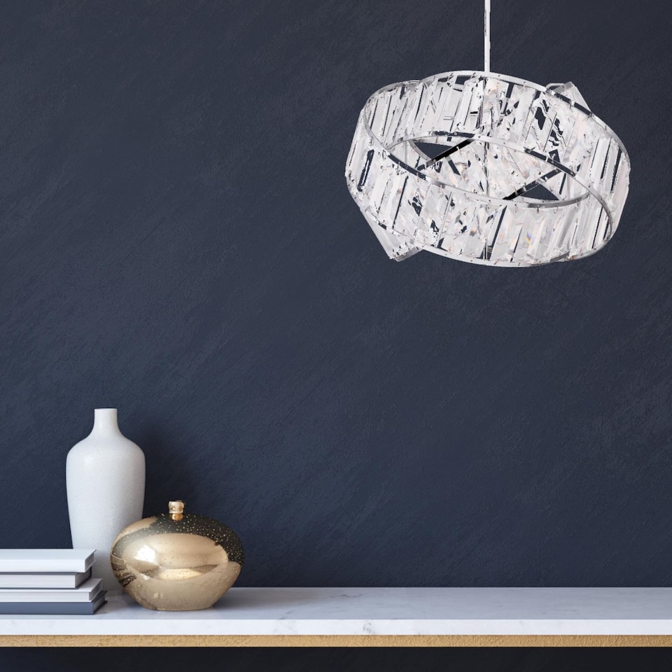 image 1 of Set of 2 Clear Jewelled Layered Twist Ceiling Light Shades | Clear | Chrome | Medium | 2