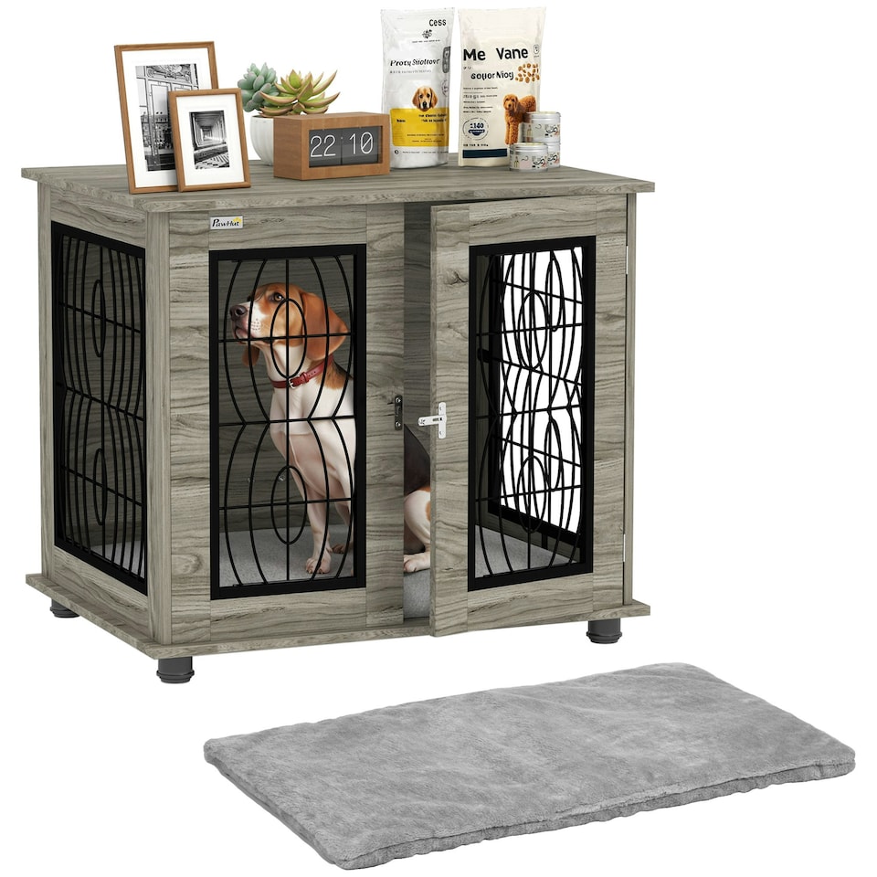 image 1 of PawHut Dog Crate Furniture, End Table for Medium Dogs w/ Cushion