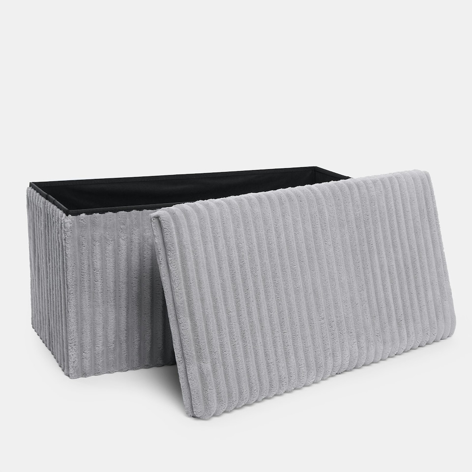 image 1 of OHS Soft Fleece Ribbed Long Rectangle Foldable Footstool Seat Storage Organiser Ottoman Grey