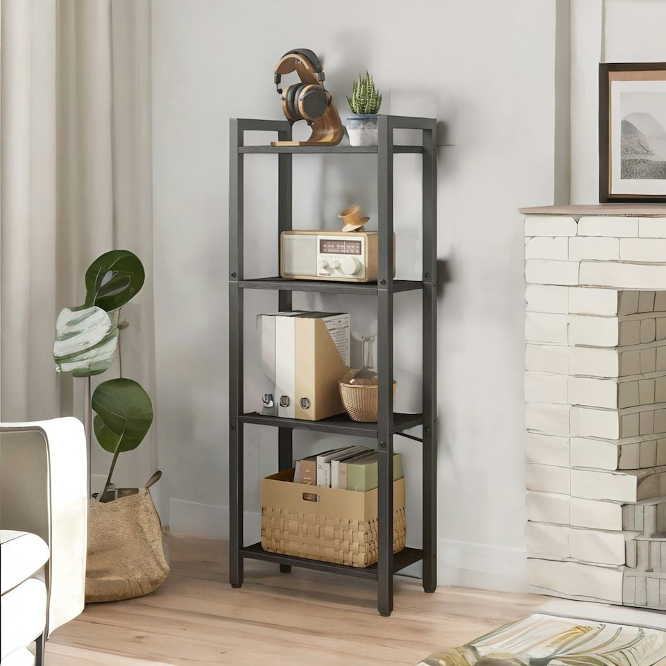 image 1 of 4 Tier Storage Standing Shelf Furniture Black Black | One Size