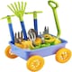 image 1 of Pull-Along Wheelbarrow and Gardening Tools Play Set - Outdoor Garden Toy for Kids (Blue)