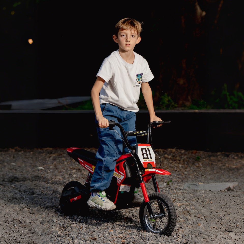 image 1 of AIYAPLAY Kids Electric Motorbike, 24V Battery Powered Dirt Bike with 250W Motor, 6-16km/h, 7AH Batteries, 12" Inflatable Tires and Rear Suspension, Ride On Motorcycle for 8-12 Years Old | Red