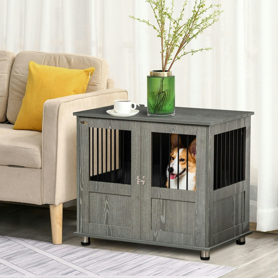 image 1 of PawHut Dog Crate Kennel Cage for Small Medium Dog, Indoor End Table, Grey