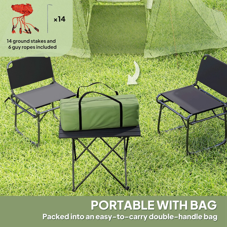 image 1 of Outsunny 3 Man Camping Tent with 2 Bedrooms, 3000mm Waterproof, Grey | Green | Green | 323L x 240W x 160H cm