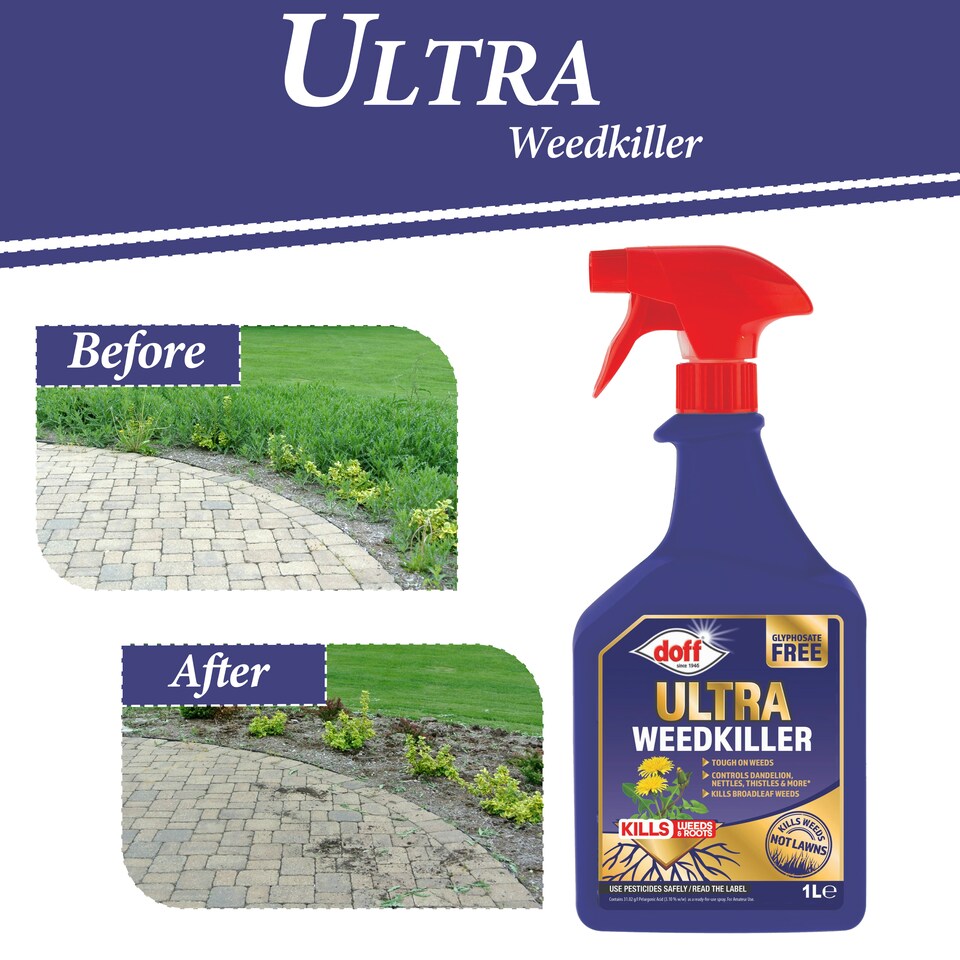 image 1 of Doff Ultra Weedkiller Glyphosate Free Systemic Weed Control for Tough Garden Weeds Path Drive Patio 1L