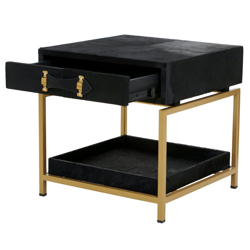 image 1 of Kensington Townhouse Hair On Hide Bedside Table Black