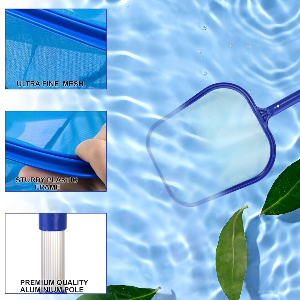 image 1 of LEAF DEBRIS SKIMMER MESH NET SWIMMING POOL 3 WAY TELESCOPIC CLEANING WITH POLE