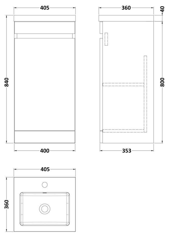 image 1 of Balterley Floor Standing 1 Door Compact Unit with Polymarble Basin | Brown | 800 x 400 x 353mm