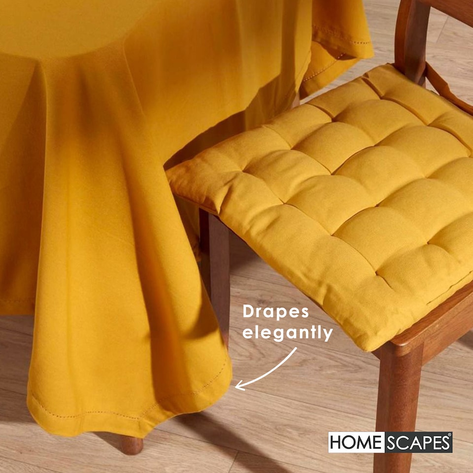 image 1 of Homescapes Mustard Yellow Cotton Square Tablecloth - 137 x 137 cm | Yellow | 137cm x 137cm (54" x 54")