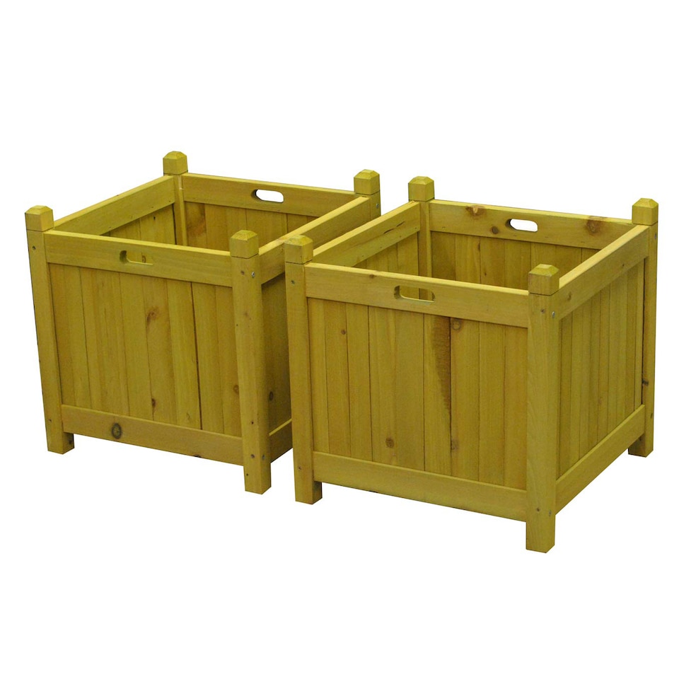 image 1 of Square Wooden Garden Planters in Tan - Pack of 2