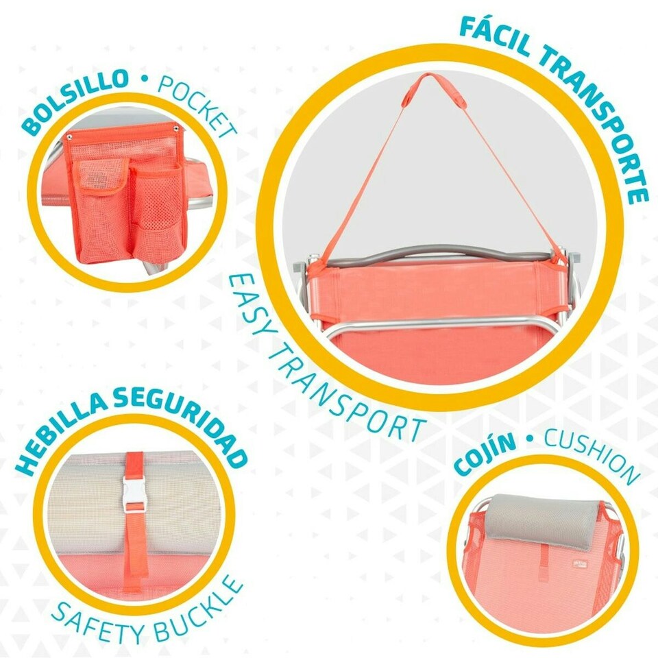 image 1 of Folding Chair with Headrest Aktive Flamingo Coral 51 x 76 x 45 cm (2 Units) N/A