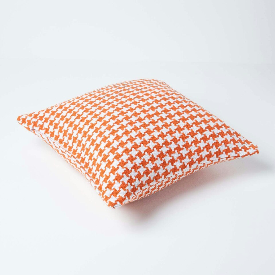 image 1 of Homescapes Houndstooth Cotton Cushion Cover Orange - 60 x 60 cm | Orange | Orange | 60 x 60 cm