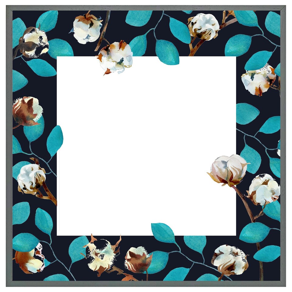 image 1 of Watercolour blue leaf frame (Picture Frame) White | XL