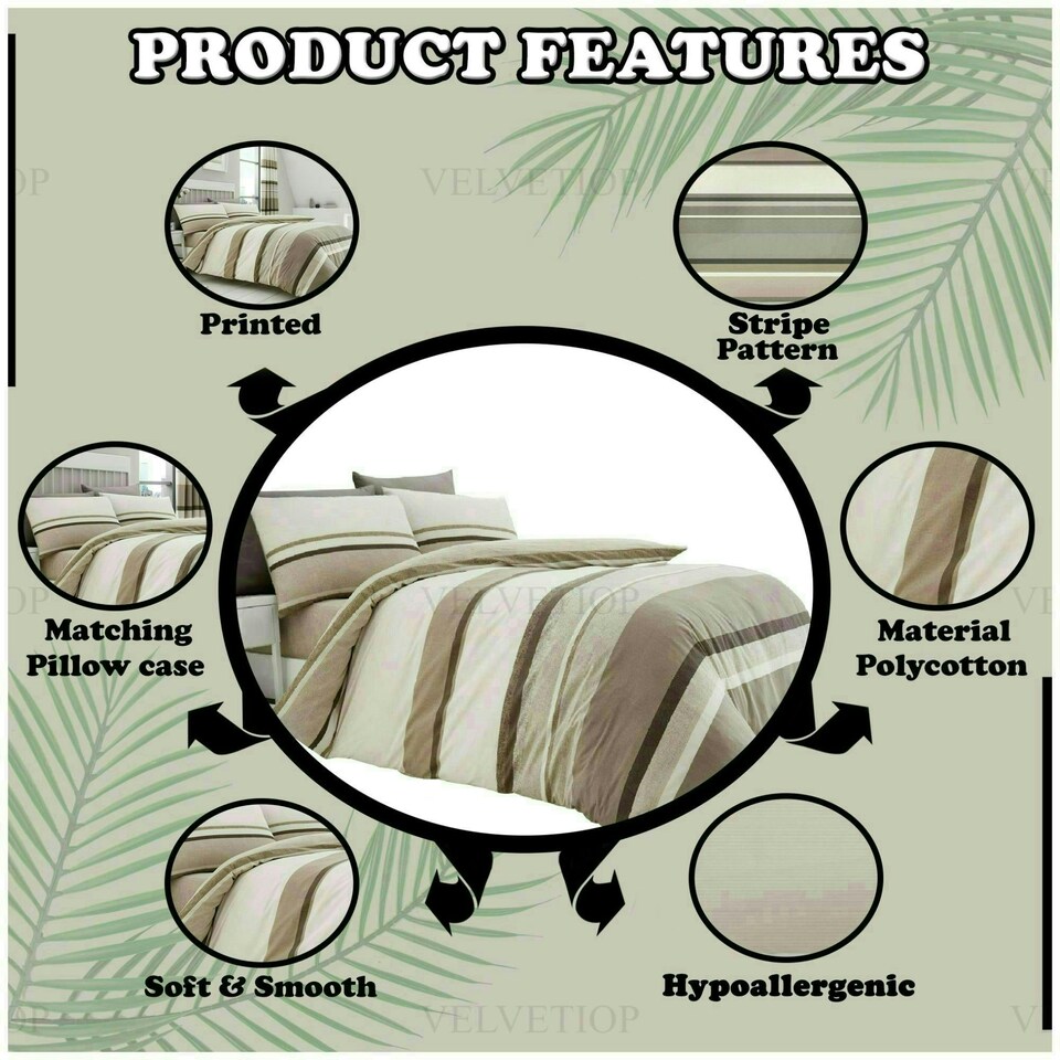 image 1 of VELVETIO Hudson Printed Duvet Cover Set Reversible Polycotton Easy Care Beddings Cream | Natural | King