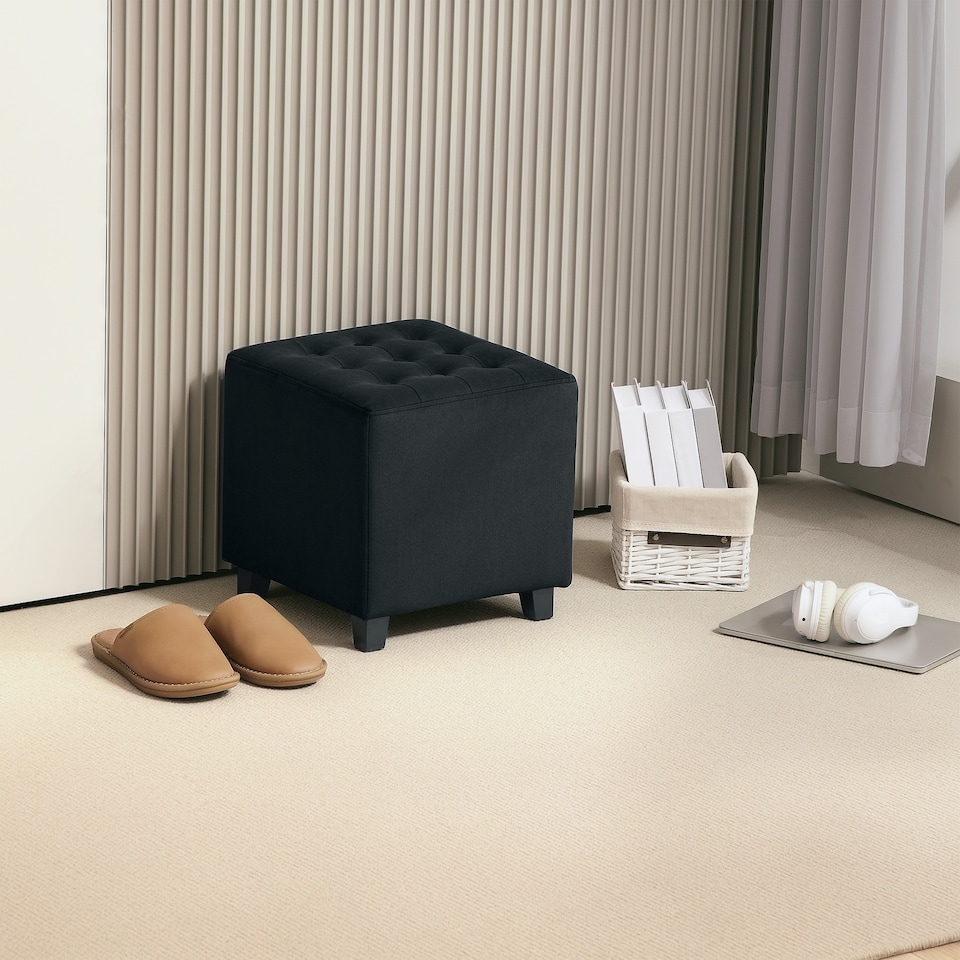 image 1 of HOMCOM Small Footstool Ottoman, Velvet Footrest, Square Foot Stool with Rubber Wood Legs and Padded Seat for Living Room, Bedroom, Entryway, 35 35 35cm, Charcoal Grey | Grey | Dark Grey | 1