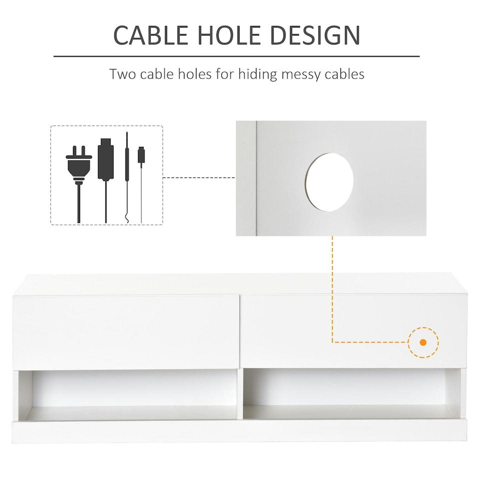 image 1 of HOMCOM Wall Mount TV Stand W/ LED Lights Media Console with Storage & Cable Hole