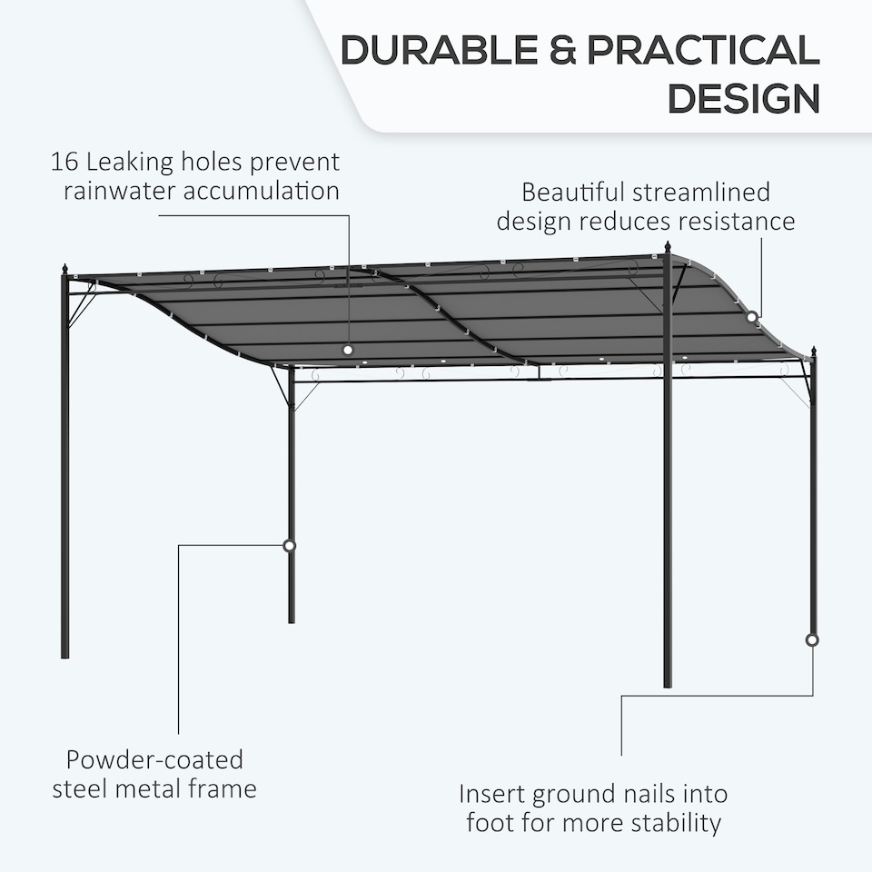image 1 of Outsunny 4 x 3 Meters Canopy Metal Wall Gazebo Awning Garden Marquee Shelter Door Porch  Grey