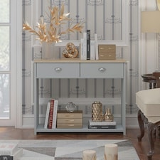 Westbury Farmhouse 2 Drawer Hallway Console Table - Matt Grey & Light Oak Grey