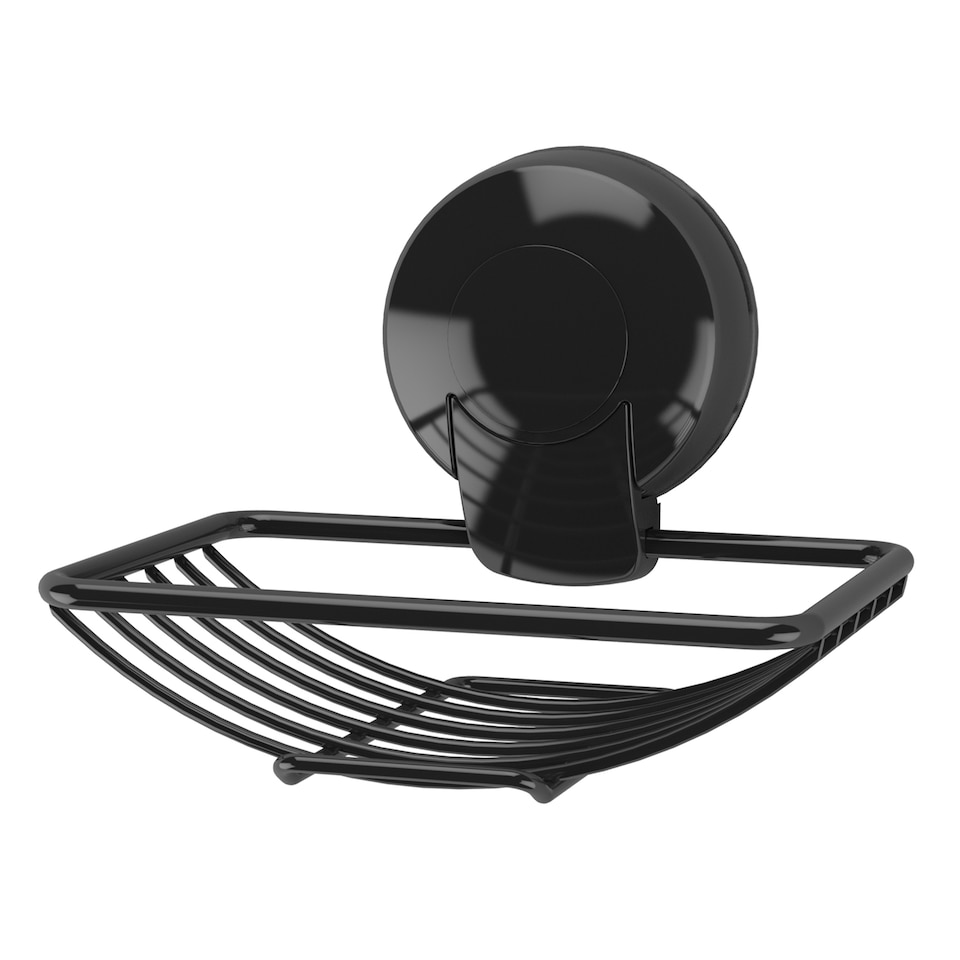 image 1 of Showerdrape Suctionloc Black Suction Wall Mounted Soap Basket with Mounting Discs | Black | 1