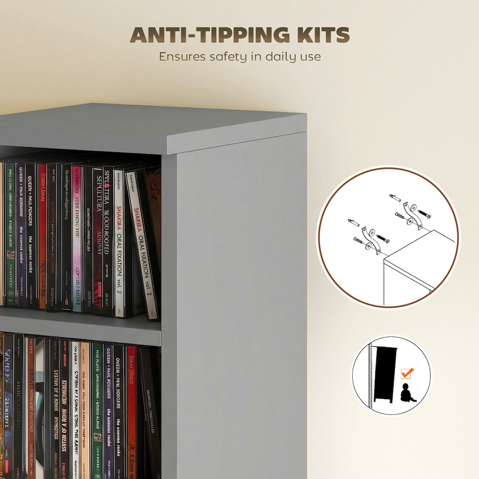 image 1 of HOMCOM Set of 2 CD Storage Units DVD Shelf with Adjustable Shelves | Grey | Light Grey | 21W x 22.5D x 88.5H cm
