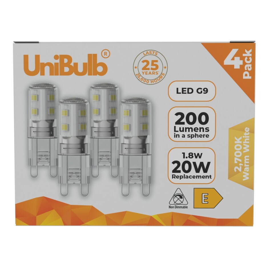 image 1 of UniBulb LED G9 200lm 1.8W 2700K (Warm White) Light Bulb - Pack of 4