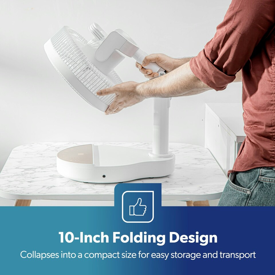 image 1 of GEEPAS 10 Inch DC Folding Fan - Portable Folding Desk Fan with Remote Control