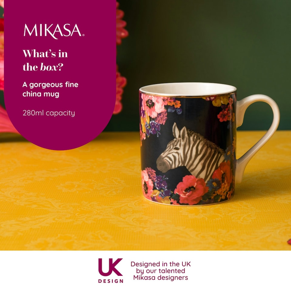image 1 of Mikasa Wild at Heart Zebra Print Porcelain Mug, 280ml | Multi