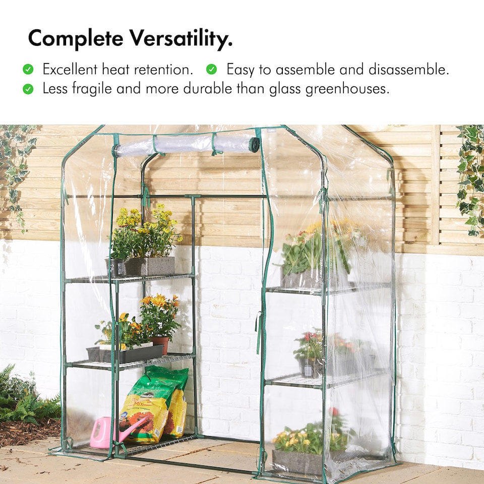 image 1 of VonHaus Walk In Greenhouse with 6 Shelves & PVC Cover