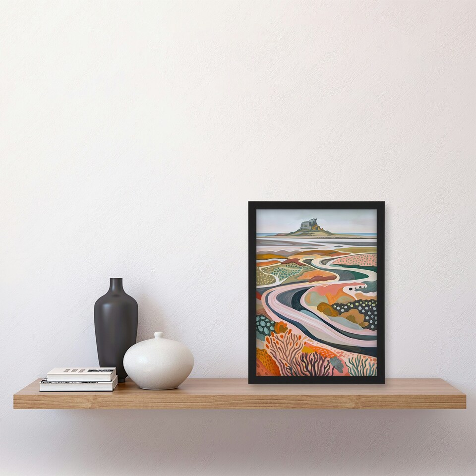 image 1 of Holy Island Landscape Lindisfarne Castle Black Framed Wall Art Print A4