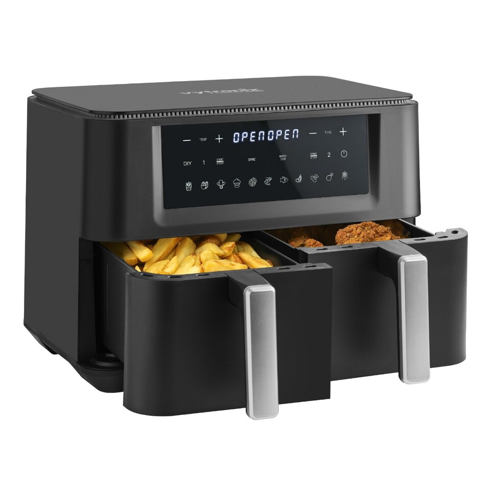 image 1 of Vytronix 2 Drawer Air Fryer Dual Zone 9L Family Size Efficient 2400W Black