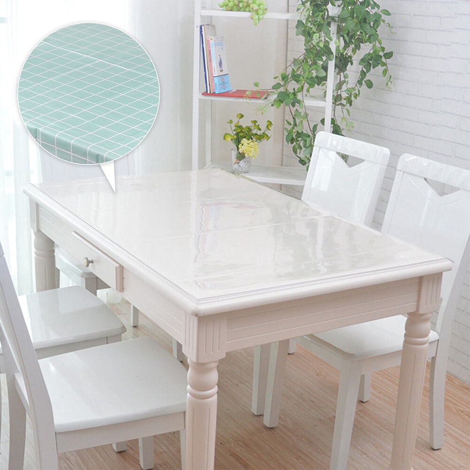 image 1 of Checkered Rectangular Tablecloth, PVC Plastic Table Cover - 137x180cm