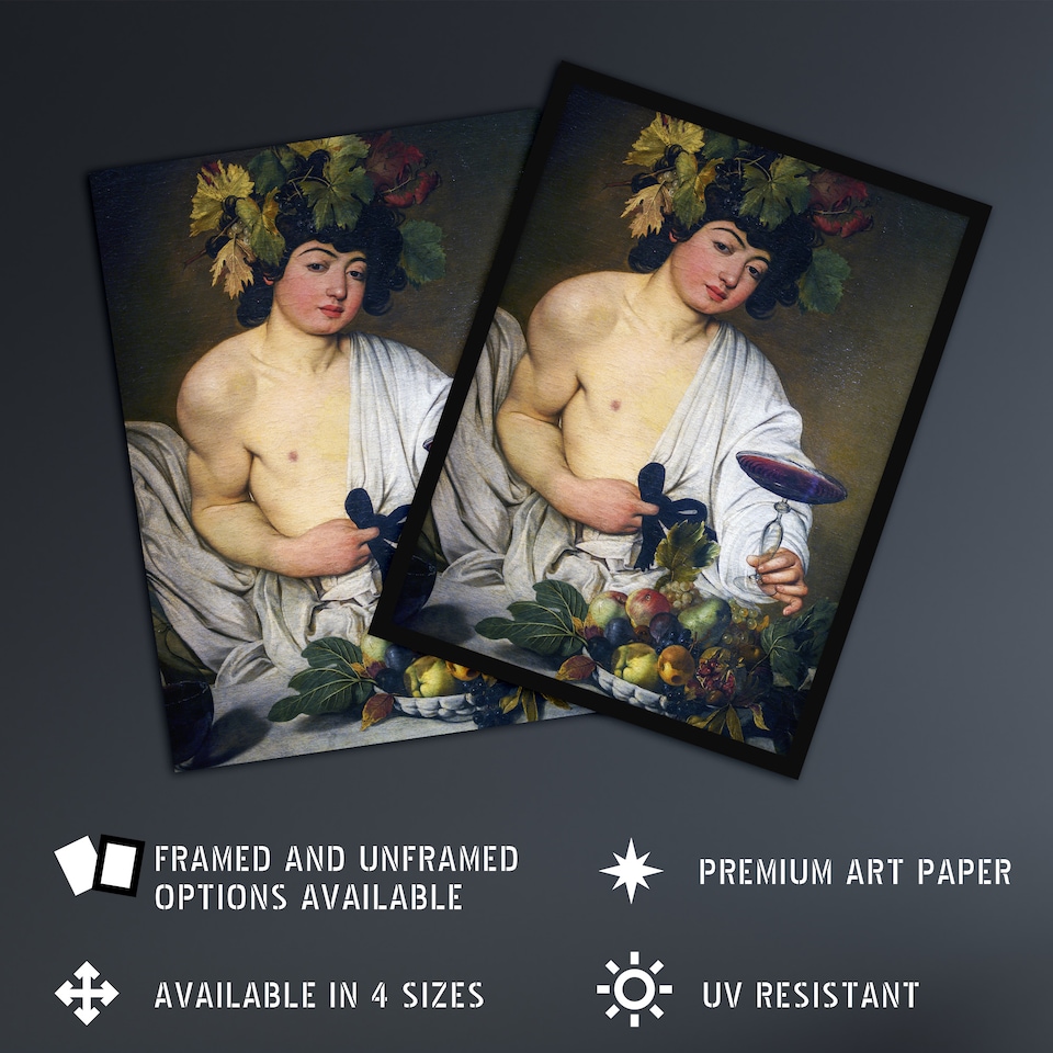 image 1 of Bacchus Roman Mythology God Caravaggio Framed Wall Art Print 12X16"