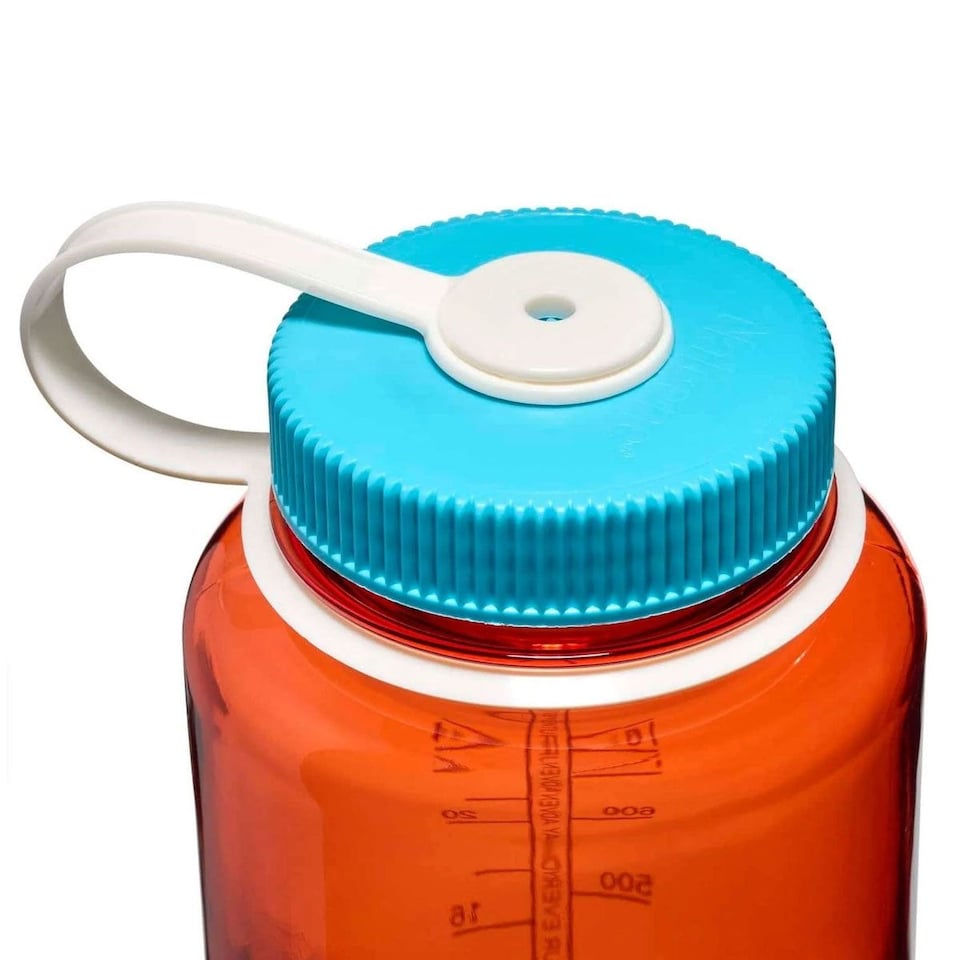 image 1 of Nalgene Wide Mouth 1L Tritan Renew Water Bottle - Flame - Blue Atoll Cap