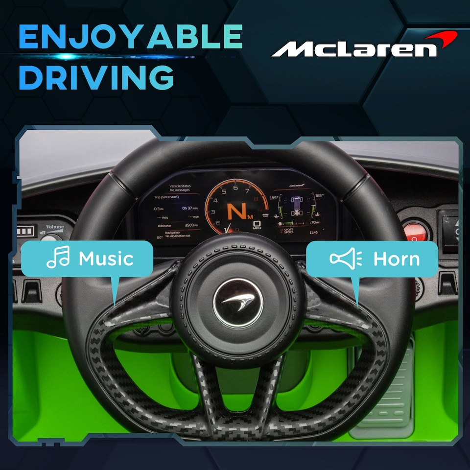 image 1 of AIYAPLAY McLaren 765LT Licensed 12V Kids Ride on Car w/ MP3 Music, Green