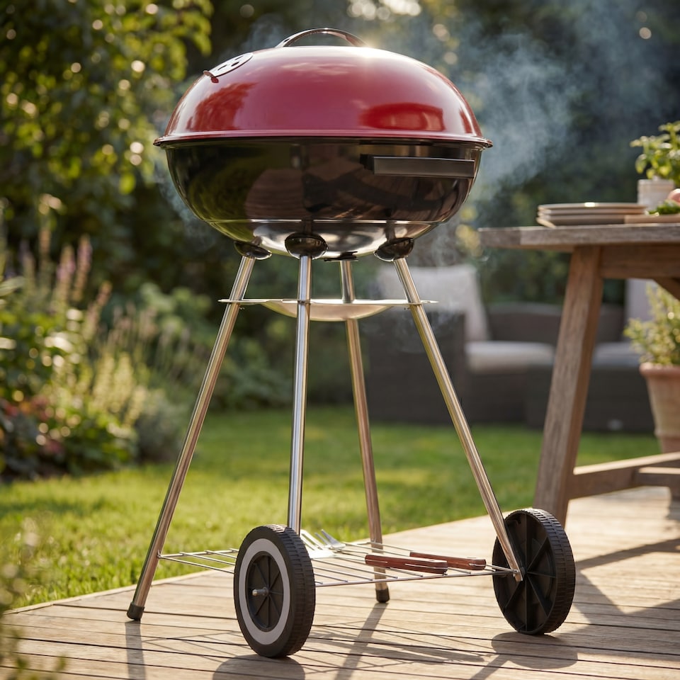 image 1 of Garden Vida Memphis Freestanding Lightweight Portable Kettle BBQ Grill - Black & Red