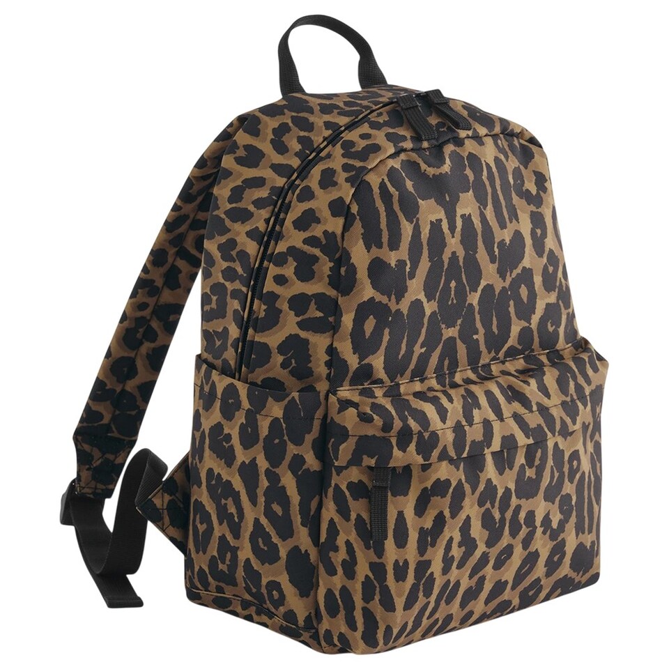 image 1 of Bagbase Leopard Print Mini Backpack | Black | Black/Brown | One Size | 1