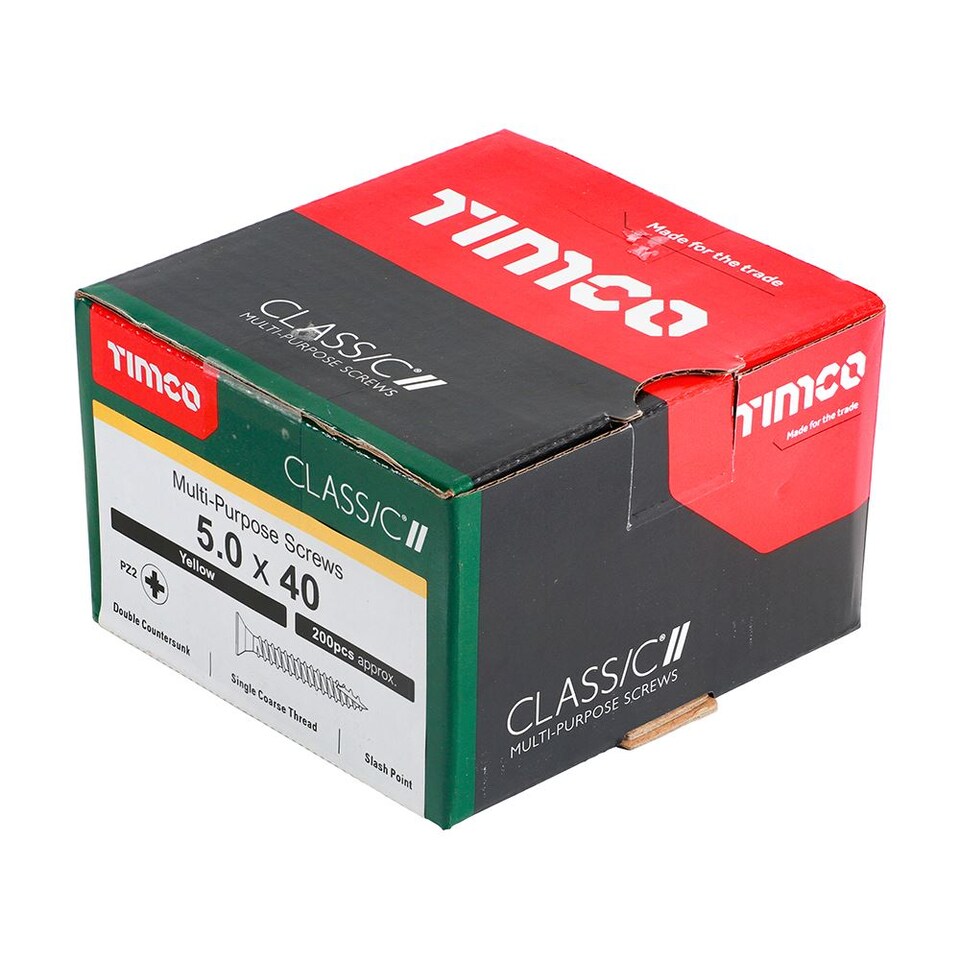 image 1 of Timco - Classic Multi-Purpose Screws - PZ - Double Countersunk - Yellow (Size 5.0 x 40 - 200 Pieces)