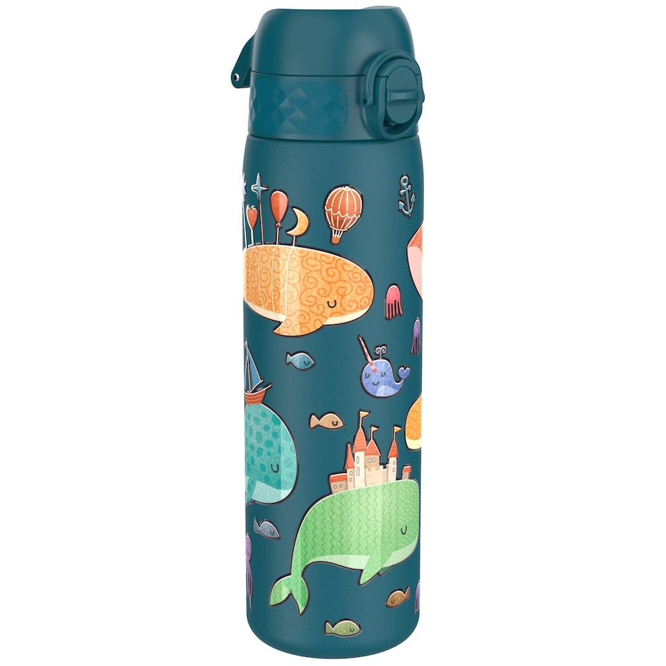 image 1 of Leak Proof Slim Water Bottle, Stainless Steel, 600ml (20oz) | Blue | Whales | One Size