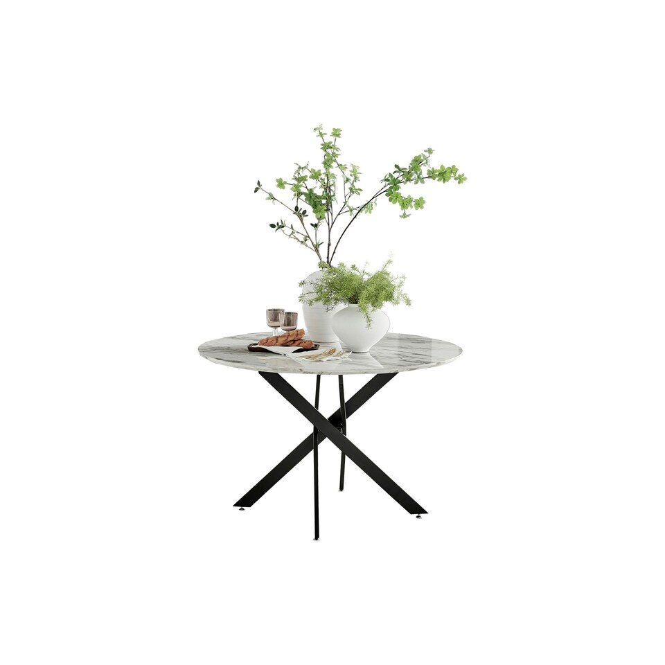 image 1 of Furniturebox Novara 120cm White Marble Effect Black Leg Table