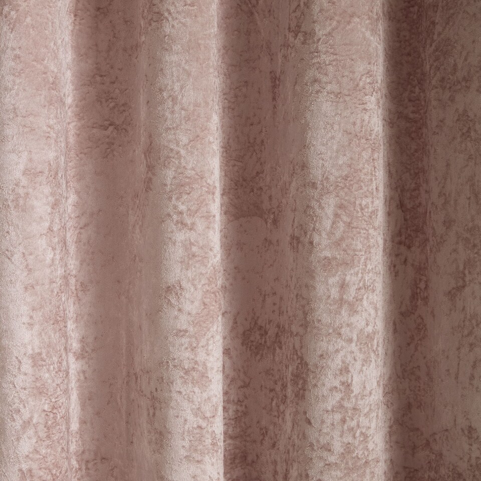 image 1 of Catherine Lansfield Crushed Velvet Lined Eyelet Curtains | Pink | Blush Pink