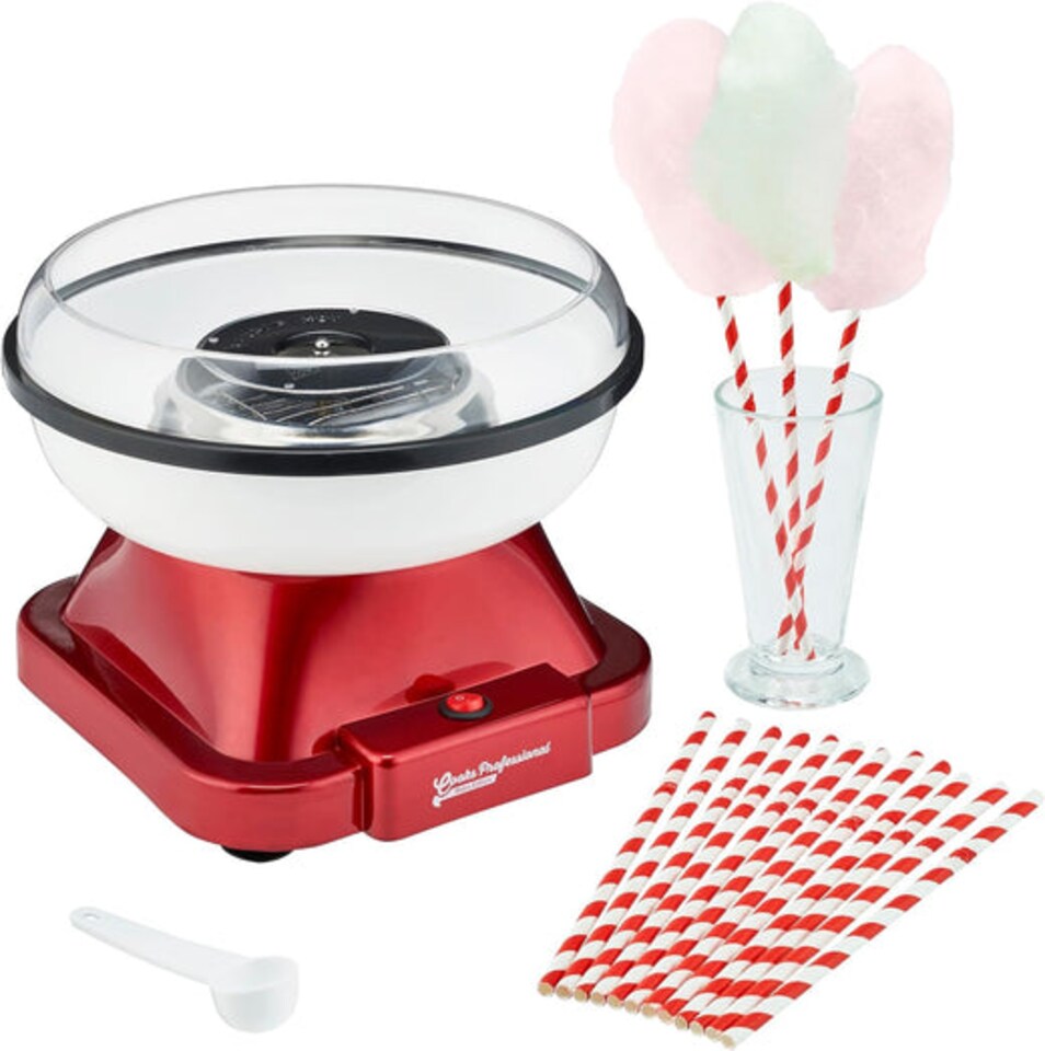 image 1 of Cooks Professional Retro Candy Floss Maker Machine with Sticks & Splash Guard | Red | Red