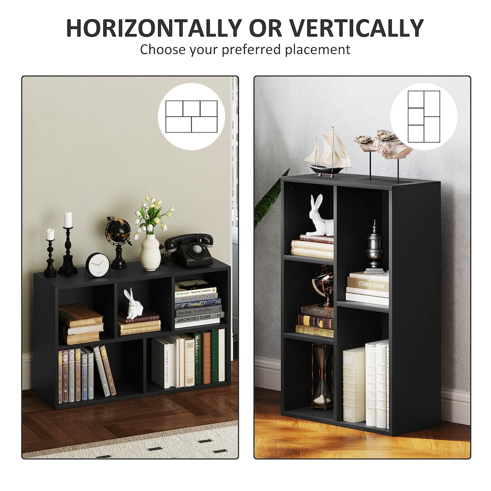 image 1 of HOMCOM 2-Tier Modern Cube Bookshelf with 5 Open Storage Compartments, Black