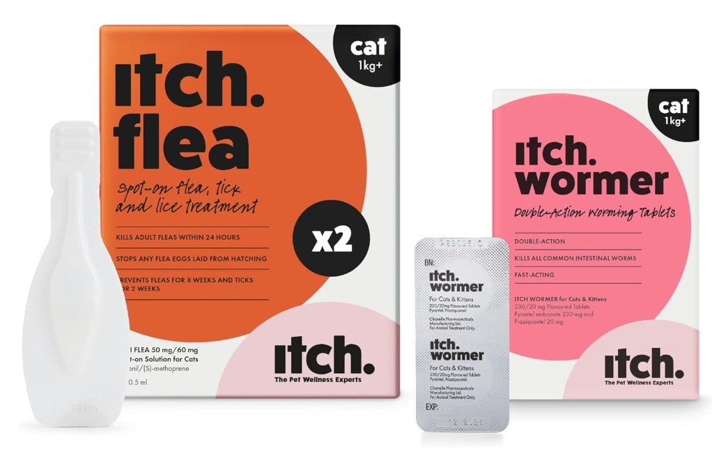 Itch Flea Cat Flea and Tick Treatment 2 Pipettes and Wormer Bundle
