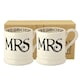 image 1 of Mug Set: 2 x 300ml Emma Bridgewater Black Toast Mrs & Mrs 1/2 Pint Mugs, Ceramic White