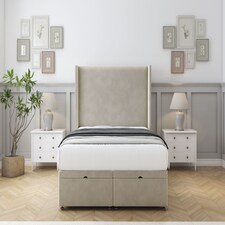 Sloomy Devonshire Cream Plush Ottoman Bed Base With 54" Wingback Headboard 3' Single | Cream | Cream | Single | 1