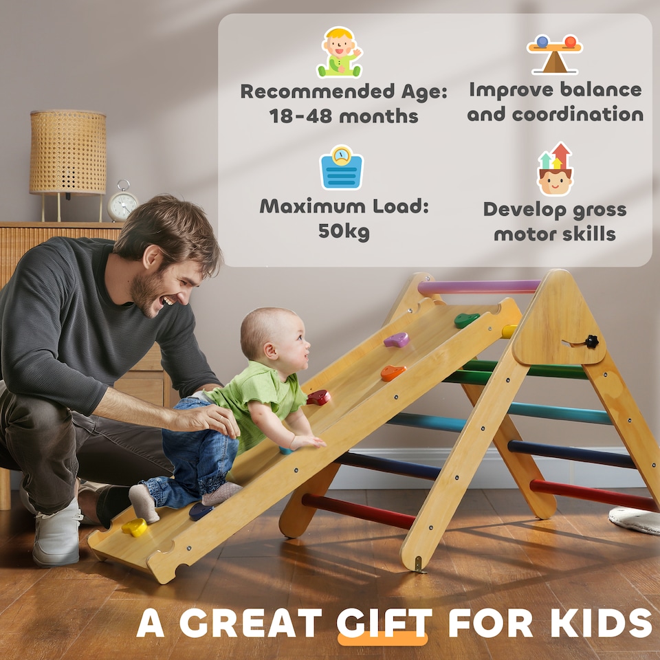 image 1 of AIYAPLAY Toddler Climbing Frame, Wooden Indoor Play Triangle Set