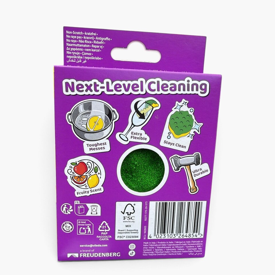 image 1 of Vileda Punch Lemon Multi Purpose Sponge Scourer Kitchen Cleaning Pad