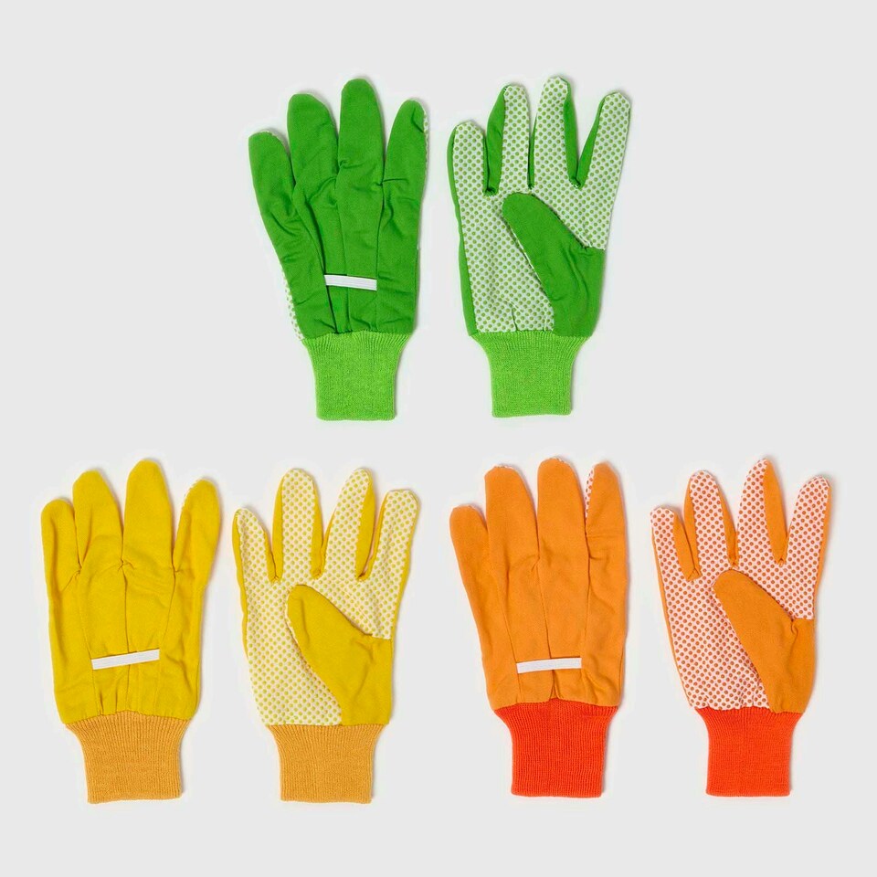 image 1 of Homescapes Assorted Multi-Colour Gardening Gloves, Set of 3 Green